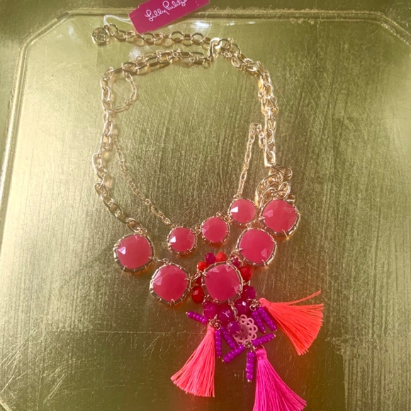 LILLY PULITZER NECKLACE 🩷 NWT HOT PINK Double Strand 🩷  BOHO Tassel BEADED… - Picture 11 of 16
